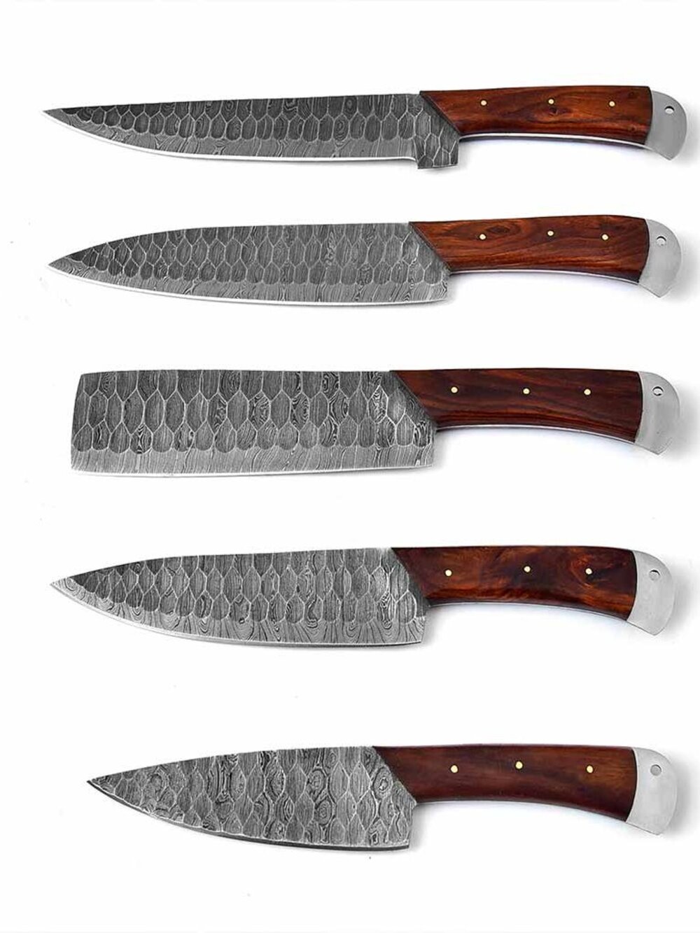 Damascus Chef Knife Set 5PC Rosewood Handle High Quality Kitchen Knives
